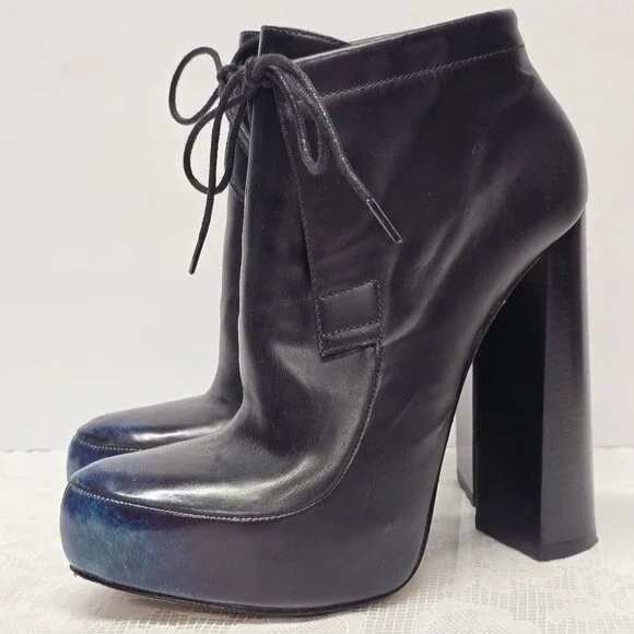 Alexander Wang Constance Black Leather Booties Blue Cast Died Toes Ultra High 8 - Picture 13 of 14